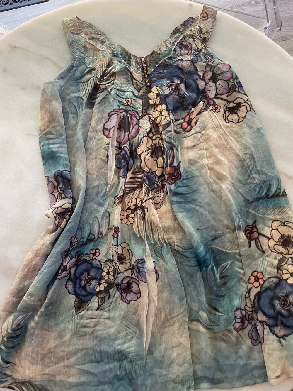 Sienna Rose Blue Floral V-Neck Sheer Camisole